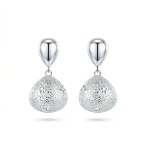 LUXE collection – Textured Teardrop Dangle Earrings Rhodium Finish Statement Jewellery for Women