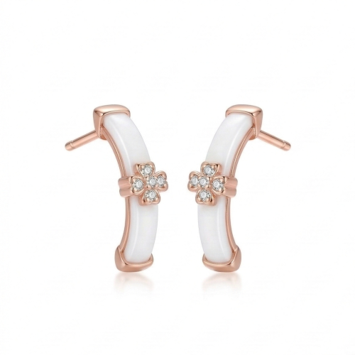 LUXE collection – Rose Gold Plated Clover Enamel Curved Stud Earrings Jewellery for Women