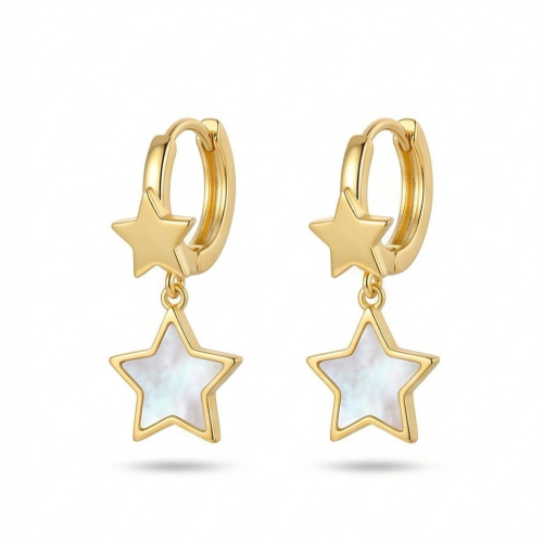 LUXE collection – Gold Plated Double Star Drop MOP Earrings Celestial Jewellery