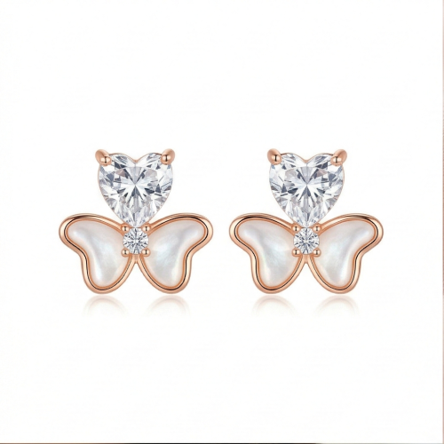 LUXE collection – Rose Gold Plated Heart and Butterfly Stud Earrings Romantic Jewellery
