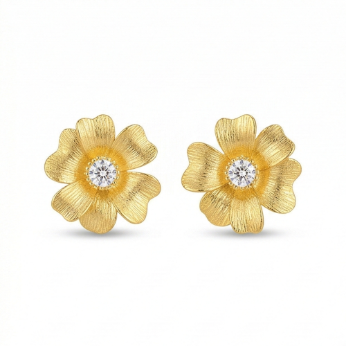 LUXE collection – Gold Plated Textured Floral Stud Earrings Classic Jewellery