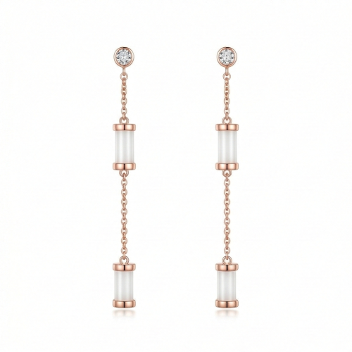 LUXE collection – Long Chain Cylinder Dangle Earrings High Polish Rose Gold Finish Jewellery for Women