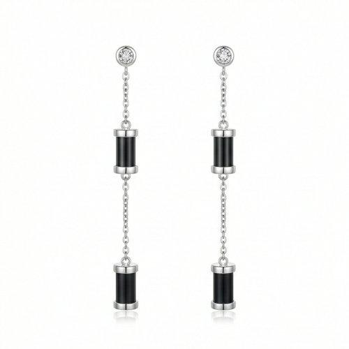 LUXE collection – Long Chain Dangle Earrings with Black Accents Contemporary Jewellery