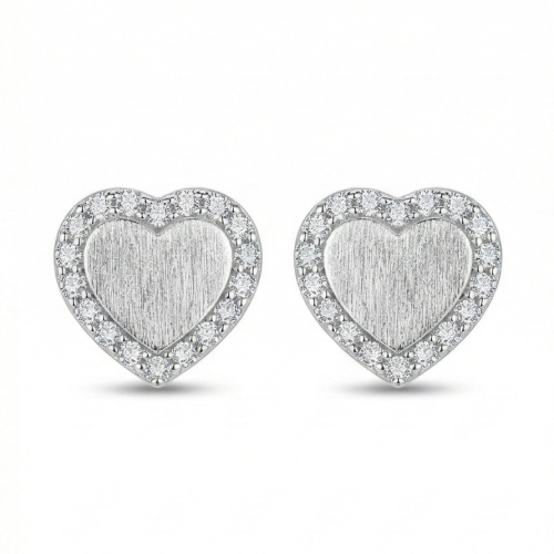 LUXE collection – Frosted Heart Halo Stud Earrings High Polish Rhodium Finish Jewellery for Women