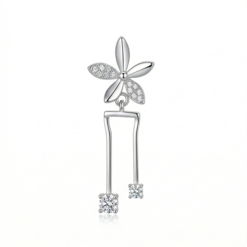 LUXE collection – Floral Geometric Dangle Earrings High Polish Rhodium Finish Jewellery for Women