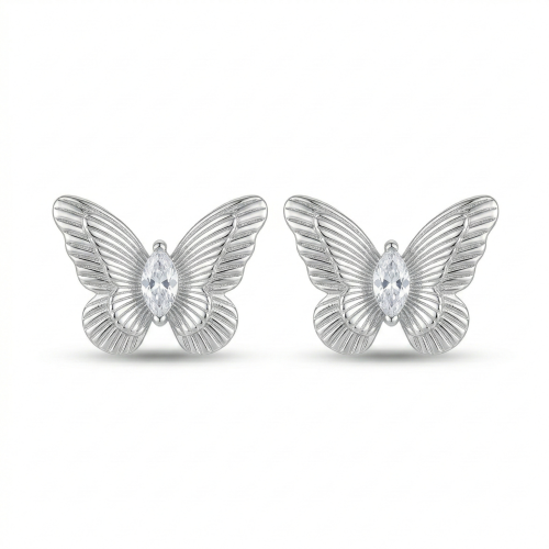 LUXE collection – Textured Butterfly Stud Earrings High Polish Rhodium Finish Jewellery for Women