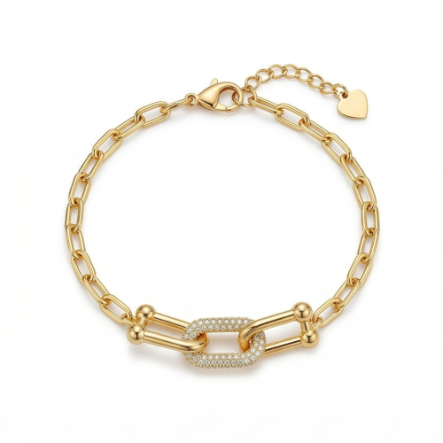 925 Sterling Silver Gold Plated U-Link Chain Bracelet Premium Jewellery for Women