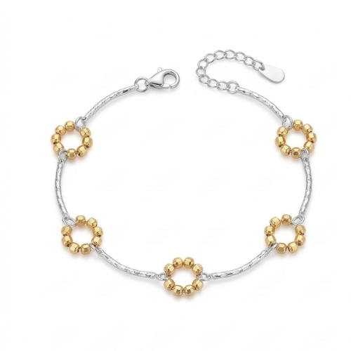 925 Sterling Silver Two-Tone Beaded Circle Link Bracelet Premium Jewellery for Women