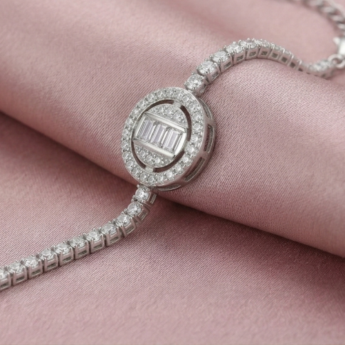 925 Sterling Silver Rhodium Plated Halo Centerpiece Tennis Bracelet Premium Jewellery for Women