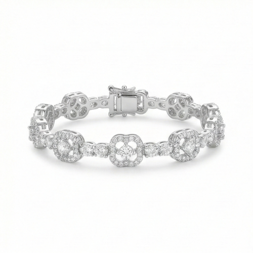 925 Sterling Silver Geometric Halo Link Bracelet High Polish Rhodium Finish Jewellery