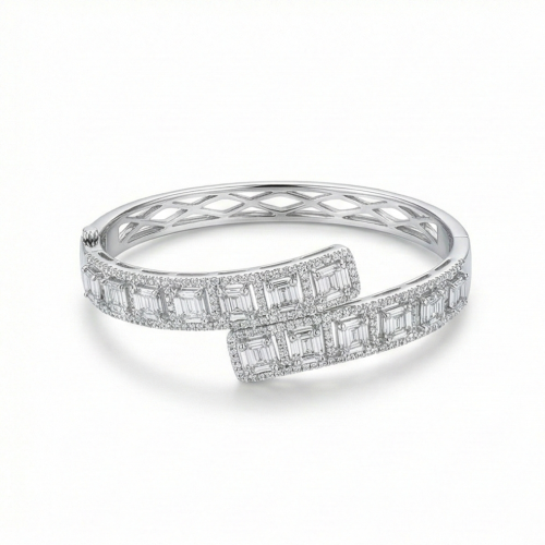 925 Sterling Silver Bypass Hinged Bangle High Polish Rhodium Finish Jewellery
