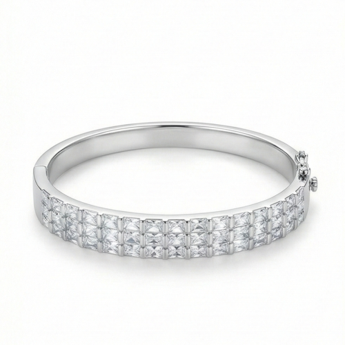 925 Sterling Silver Double Row Hinged Bangle High Polish Rhodium Finish Jewellery