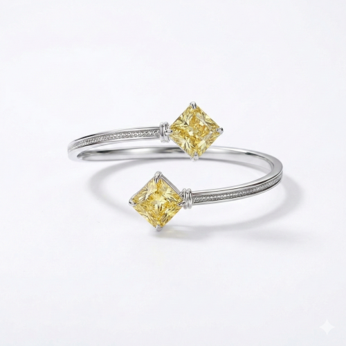 925 Sterling Silver Yellow Square Cuff Bracelet High Polish Rhodium Finish Jewellery