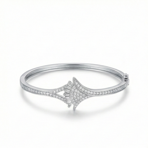 925 Sterling Silver Geometric Hinged Bangle High Polish Rhodium Finish Jewellery