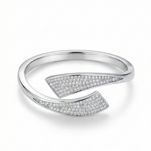 925 Sterling Silver Bypass Kada Bracelet High Polish Rhodium Finish Fine Jewellery