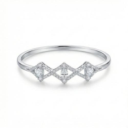 925 Sterling Silver Geometric Rhombus Kada Bracelet High Polish Rhodium Finish Statement Jewellery