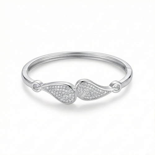 925 Sterling Silver Teardrop Motif Kada Bracelet High Polish Rhodium Finish Minimalist Jewellery