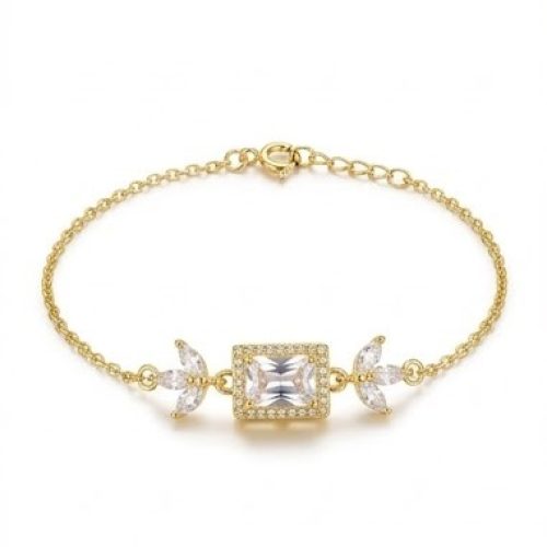 925 Sterling Silver Gold Plated Rectangular Floral Chain Bracelet Premium Jewellery for Women