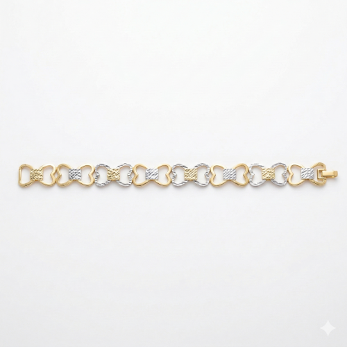 925 Sterling Silver Two Tone Heart Link Bracelet Premium Jewellery for Women