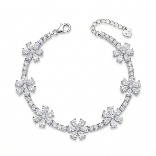 925 Sterling Silver Rhodium Plated Floral Blossom Bracelet Premium Jewellery for Women