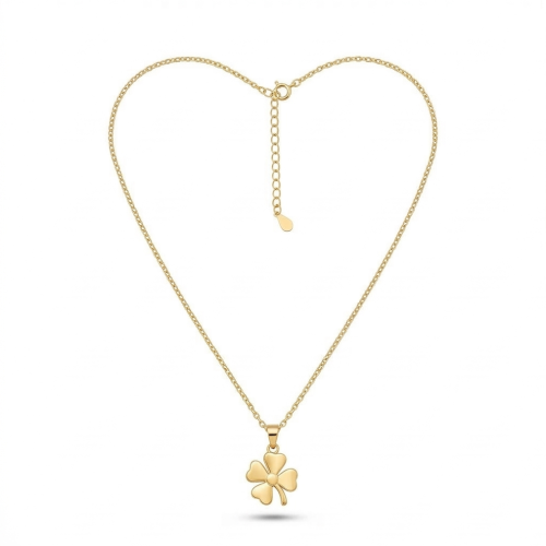 925 Sterling Silver Gold Plated Four Leaf Clover Pendant Necklace Jewellery