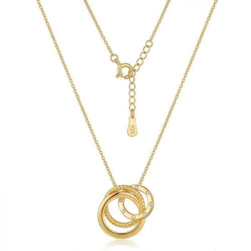 925 Sterling Silver Gold Plated Interlocking Rings Pendant Necklace Jewellery for Women