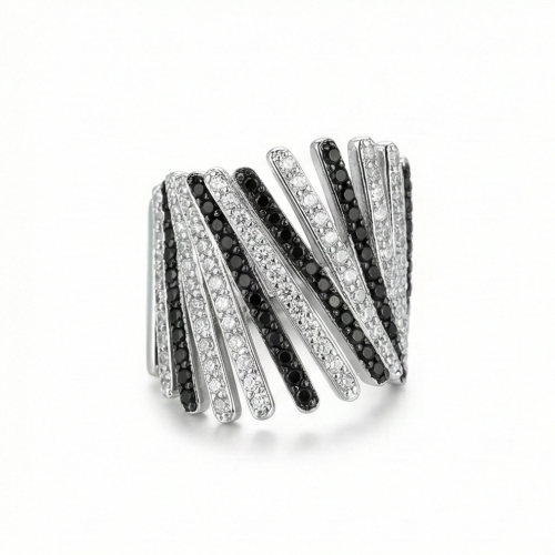 925 Sterling Silver Diagonal Bar Monochrome Statement Ring High Polish Rhodium Finish Bold Jewellery