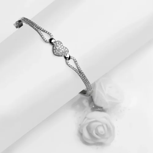 Wholesale 925 Sterling Silver czDiamond Heart Bracelet Supplier - 2