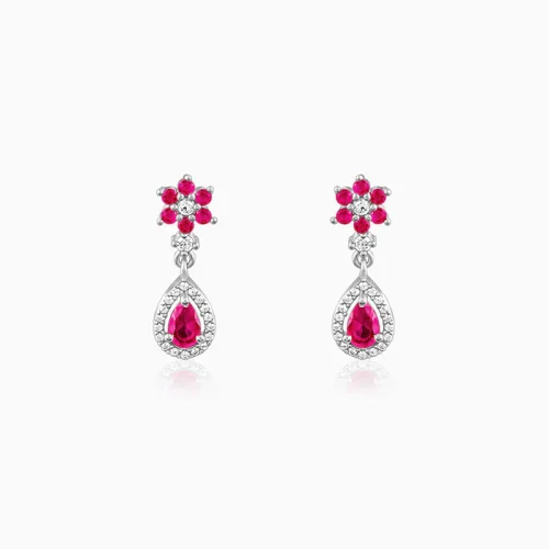 Wholesale 925 Sterling Silver czDiamond Pink Flower Drop Earrings Supplier - 5