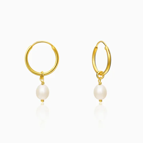 Wholesale 925 Sterling Silver Yellow Gold Plated Pearl Drop Hoop Earrings Supplier - 3