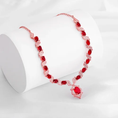 Wholesale 925 Sterling Silver Rose Gold Plated Red Pretty Women Necklace Supplier - 2