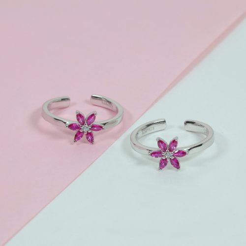 Wholesale 925 Sterling Silver czDiamond Pink Blossom Toe Ring Supplier - 1