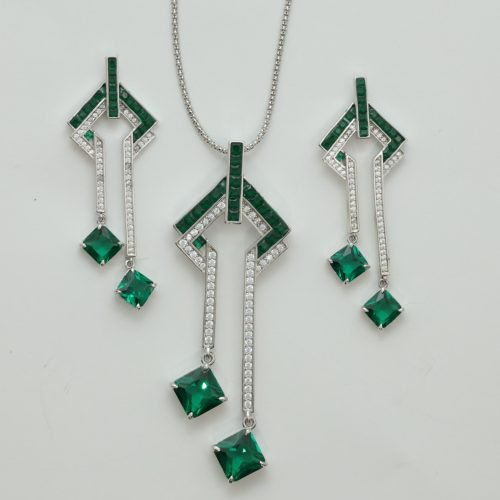Wholesale 925 Sterling Silver Green Maze Jewellery Set Supplier - 1