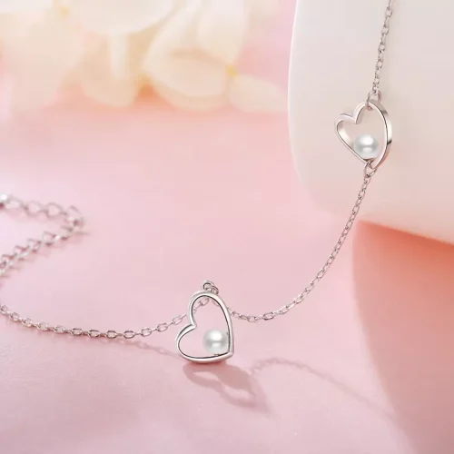 Wholesale 925 Sterling Silver Pearl Heart Bracelet Supplier - 2