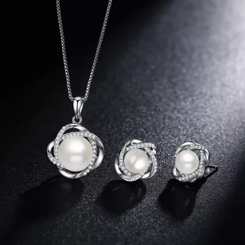Wholesale 925 Sterling Silver czDiamond Pearl Infinity Jewellery Set Supplier - 3